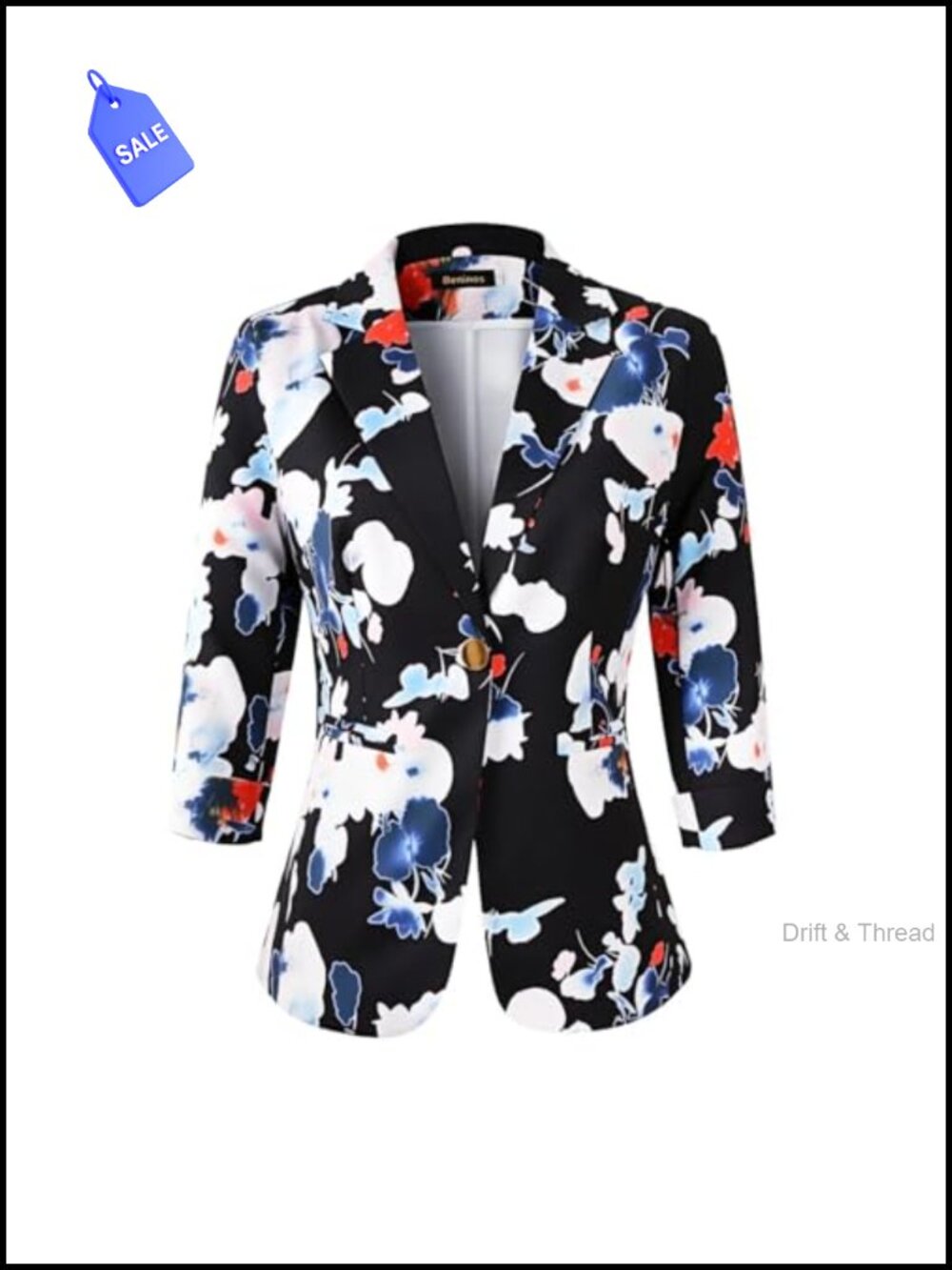 Womens Lightweight Blazer 3/4 Sleeve One Button Office Suit Jacket